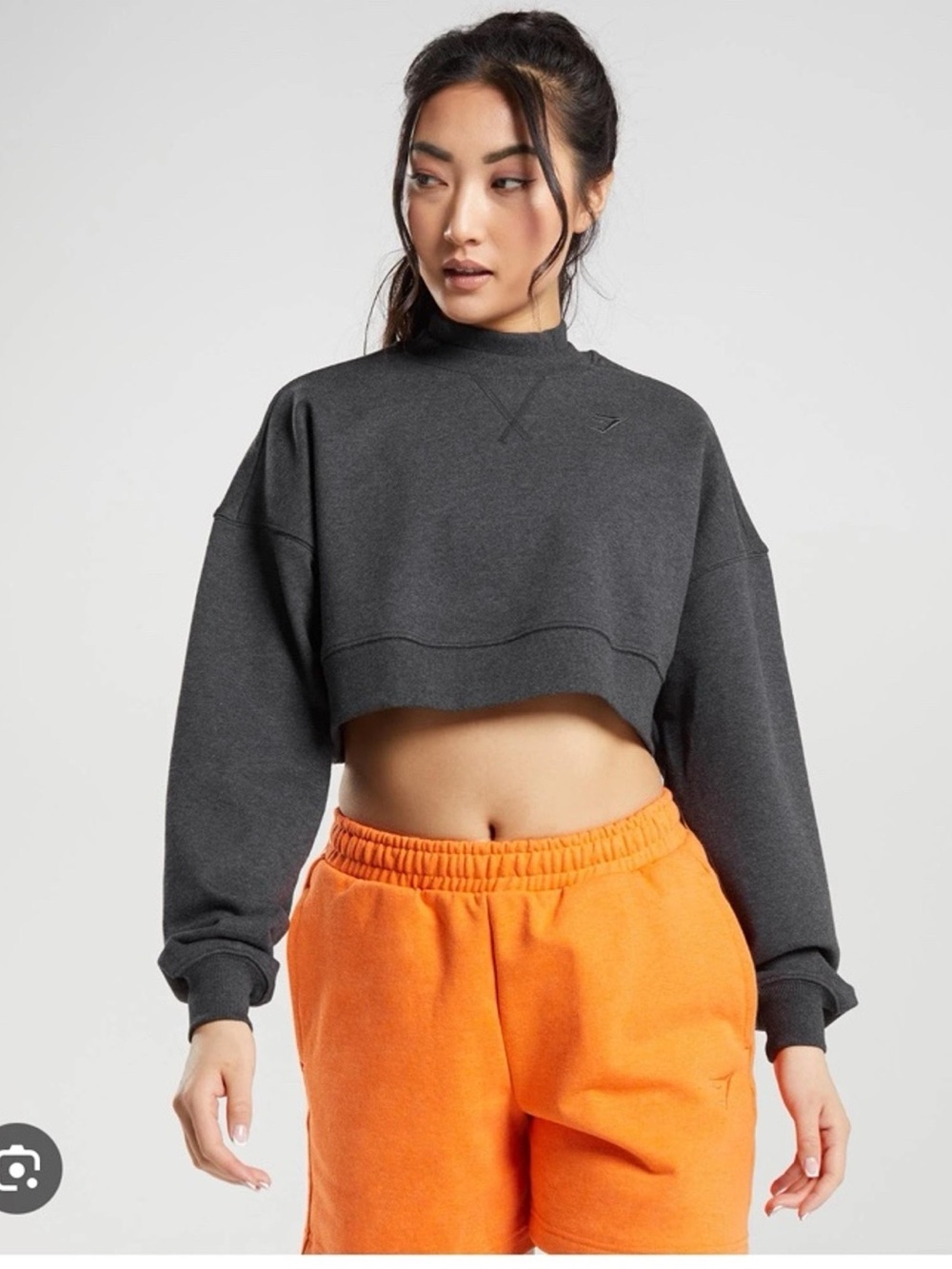 Gymshark Rest Day Sweat Cropped Pullover – Black Core Marl – M - Picture 4 of 4